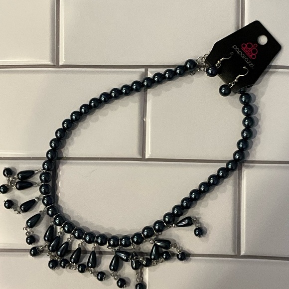 Paparazzi | Slate Blue Beaded Necklace with Fringe Design & Earrings - Picture 2 of 15